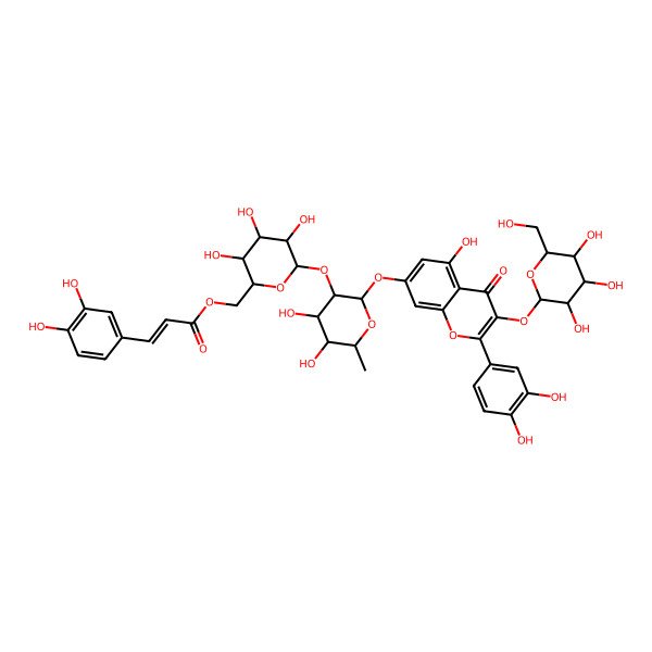 2D Structure of [6-[2-[2-(3,4-Dihydroxyphenyl)-5-hydroxy-4-oxo-3-[3,4,5-trihydroxy-6-(hydroxymethyl)oxan-2-yl]oxychromen-7-yl]oxy-4,5-dihydroxy-6-methyloxan-3-yl]oxy-3,4,5-trihydroxyoxan-2-yl]methyl 3-(3,4-dihydroxyphenyl)prop-2-enoate