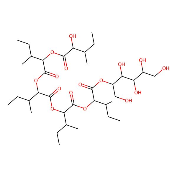 2D Structure of [3-Methyl-1-[3-methyl-1-[3-methyl-1-[3-methyl-1-oxo-1-(1,3,4,5,6-pentahydroxyhexan-2-yloxy)pentan-2-yl]oxy-1-oxopentan-2-yl]oxy-1-oxopentan-2-yl]oxy-1-oxopentan-2-yl] 2-hydroxy-3-methylpentanoate