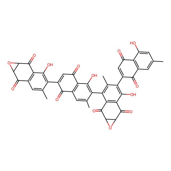 2D Structure of (1aS,7aS)-6-[6-[(1aS,7aS)-3-hydroxy-5-methyl-2,7-dioxo-1a,7a-dihydronaphtho[2,3-b]oxiren-4-yl]-1-hydroxy-3-methyl-5,8-dioxonaphthalen-2-yl]-3-hydroxy-4-(5-hydroxy-7-methyl-1,4-dioxonaphthalen-2-yl)-5-methyl-1a,7a-dihydronaphtho[2,3-b]oxirene-2,7-dione