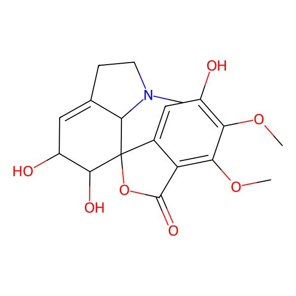 2D Structure of (3R,5'S,6'R,7'aR)-5,5',6'-trihydroxy-6,7-dimethoxy-1'-methylspiro[2-benzofuran-3,7'-3,5,6,7a-tetrahydro-2H-indole]-1-one
