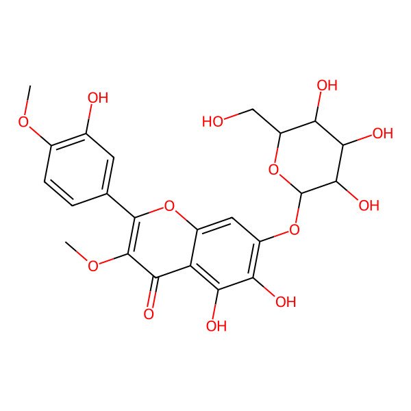 2D Structure of 5,6-Dihydroxy-2-(3-hydroxy-4-methoxyphenyl)-3-methoxy-7-[3,4,5-trihydroxy-6-(hydroxymethyl)oxan-2-yl]oxychromen-4-one