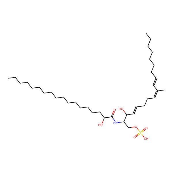 2D Structure of [(2S,3R,4E,8E,10E)-3-hydroxy-2-[[(2R)-2-hydroxyoctadecanoyl]amino]-9-methyloctadeca-4,8,10-trienyl] hydrogen sulfate