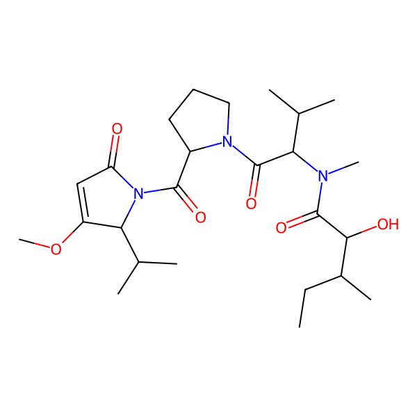 2D Structure of (2S,3S)-2-hydroxy-N-[(2S)-1-[(2S)-2-[(2S)-3-methoxy-5-oxo-2-propan-2-yl-2H-pyrrole-1-carbonyl]pyrrolidin-1-yl]-3-methyl-1-oxobutan-2-yl]-N,3-dimethylpentanamide
