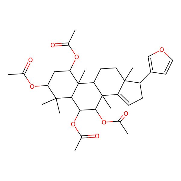 2D Structure of [(1S,3R,5S,6R,7S,8R,9R,10R,13S,17R)-1,6,7-triacetyloxy-17-(furan-3-yl)-4,4,8,10,13-pentamethyl-2,3,5,6,7,9,11,12,16,17-decahydro-1H-cyclopenta[a]phenanthren-3-yl] acetate