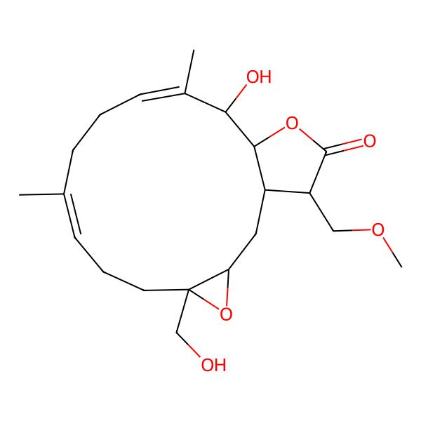 2D Structure of (1S,3S,5R,8E,12E,14S,15S,18S)-14-hydroxy-5-(hydroxymethyl)-18-(methoxymethyl)-9,13-dimethyl-4,16-dioxatricyclo[13.3.0.03,5]octadeca-8,12-dien-17-one