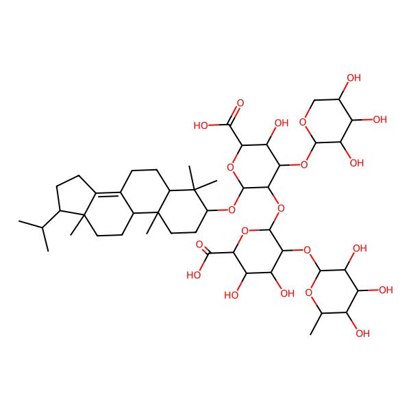 2D Structure of 6-[6-Carboxy-5-hydroxy-2-[(4,4,10,13-tetramethyl-17-propan-2-yl-1,2,3,5,6,7,9,11,12,15,16,17-dodecahydrocyclopenta[a]phenanthren-3-yl)oxy]-4-(3,4,5-trihydroxyoxan-2-yl)oxyoxan-3-yl]oxy-3,4-dihydroxy-5-(3,4,5-trihydroxy-6-methyloxan-2-yl)oxyoxane-2-carboxylic acid