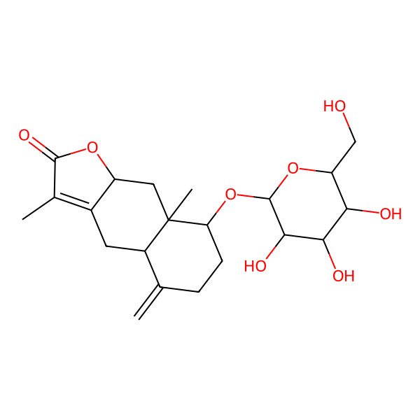 2D Structure of (4aS,8S,8aR,9aS)-3,8a-dimethyl-5-methylidene-8-[(2R,4S,5S)-3,4,5-trihydroxy-6-(hydroxymethyl)oxan-2-yl]oxy-4a,6,7,8,9,9a-hexahydro-4H-benzo[f][1]benzofuran-2-one