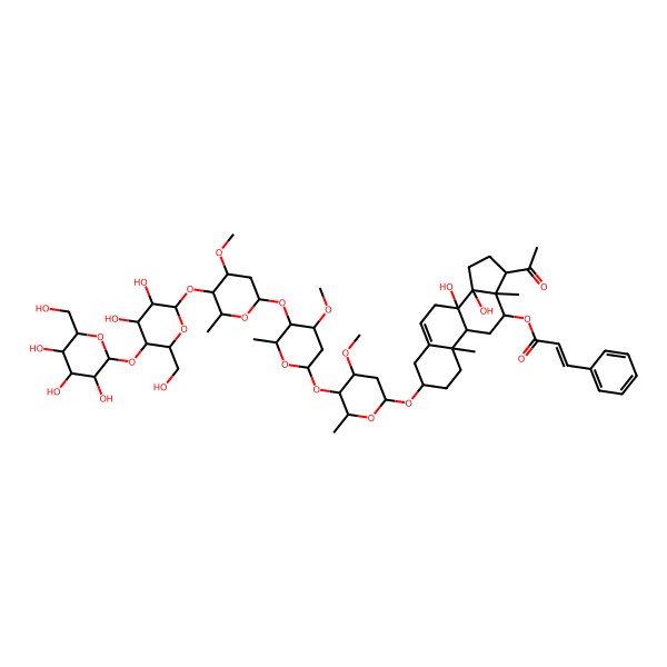 2D Structure of [17-acetyl-3-[5-[5-[5-[3,4-dihydroxy-6-(hydroxymethyl)-5-[3,4,5-trihydroxy-6-(hydroxymethyl)oxan-2-yl]oxyoxan-2-yl]oxy-4-methoxy-6-methyloxan-2-yl]oxy-4-methoxy-6-methyloxan-2-yl]oxy-4-methoxy-6-methyloxan-2-yl]oxy-8,14-dihydroxy-10,13-dimethyl-2,3,4,7,9,11,12,15,16,17-decahydro-1H-cyclopenta[a]phenanthren-12-yl] 3-phenylprop-2-enoate