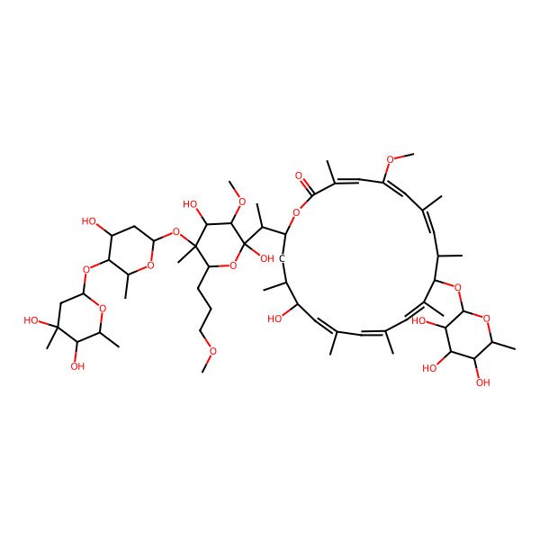 2D Structure of 20-[1-[5-[5-(4,5-Dihydroxy-4,6-dimethyloxan-2-yl)oxy-4-hydroxy-6-methyloxan-2-yl]oxy-2,4-dihydroxy-3-methoxy-6-(3-methoxypropyl)-5-methyloxan-2-yl]ethyl]-17-hydroxy-5-methoxy-3,7,9,11,13,15,18-heptamethyl-10-(3,4,5-trihydroxy-6-methyloxan-2-yl)oxy-1-oxacycloicosa-3,5,7,11,13,15-hexaen-2-one