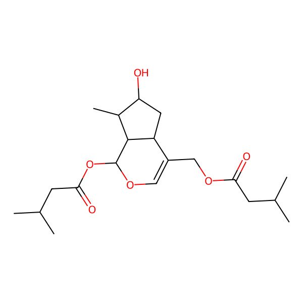 2D Structure of [6-Hydroxy-7-methyl-1-(3-methylbutanoyloxy)-1,4a,5,6,7,7a-hexahydrocyclopenta[c]pyran-4-yl]methyl 3-methylbutanoate