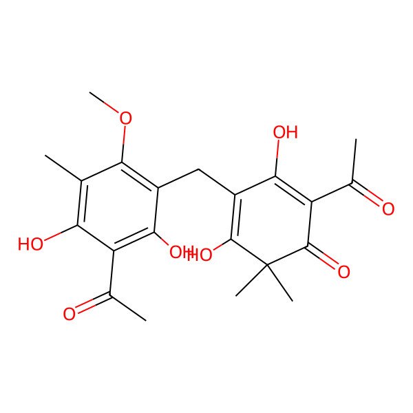 2D Structure of 2-Acetyl-4-[(3-acetyl-2,4-dihydroxy-6-methoxy-5-methylphenyl)methyl]-3,5-dihydroxy-6,6-dimethylcyclohexa-2,4-dien-1-one