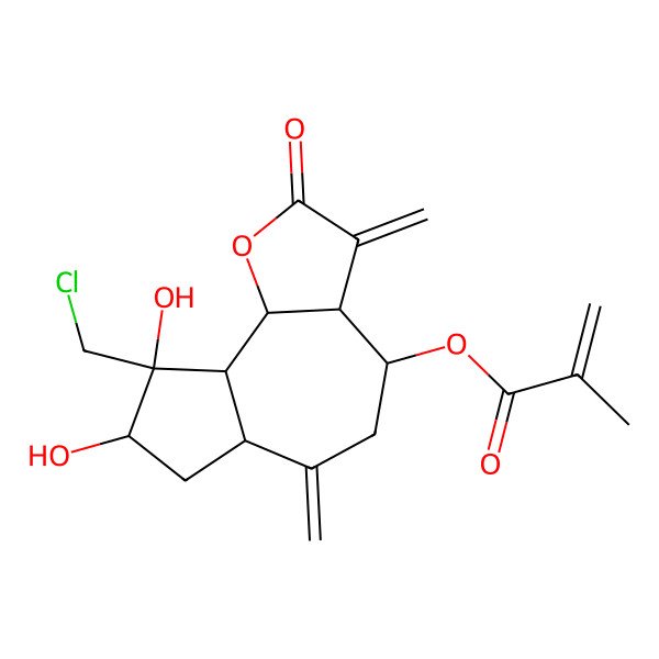 2D Structure of [(4S,8R,9bS)-9-(chloromethyl)-8,9-dihydroxy-3,6-dimethylidene-2-oxo-3a,4,5,6a,7,8,9a,9b-octahydroazuleno[4,5-b]furan-4-yl] 2-methylprop-2-enoate