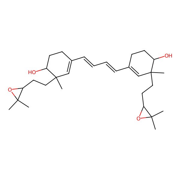 2D Structure of (1R,2S)-2-[2-(3,3-dimethyloxiran-2-yl)ethyl]-4-[(1E,3E)-4-[(3S,4R)-3-[2-(3,3-dimethyloxiran-2-yl)ethyl]-4-hydroxy-3-methylcyclohexen-1-yl]buta-1,3-dienyl]-2-methylcyclohex-3-en-1-ol
