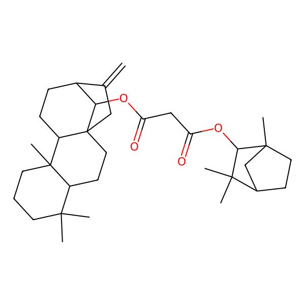 2D Structure of 3-O-(1,3,3-trimethyl-2-bicyclo[2.2.1]heptanyl) 1-O-(5,5,9-trimethyl-14-methylidene-16-tetracyclo[11.2.1.01,10.04,9]hexadecanyl) propanedioate