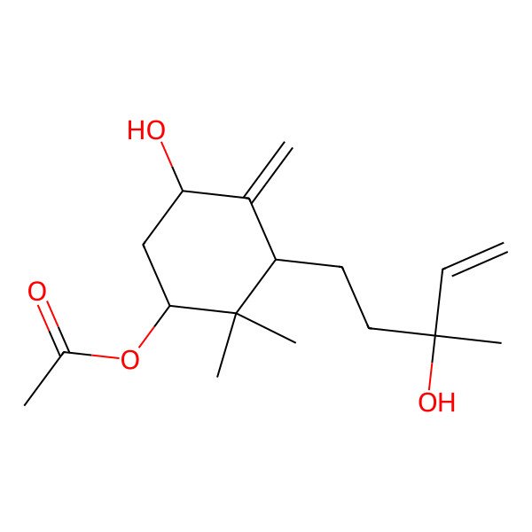 2D Structure of [(1S,3S,5S)-5-hydroxy-3-[(3S)-3-hydroxy-3-methylpent-4-enyl]-2,2-dimethyl-4-methylidenecyclohexyl] acetate