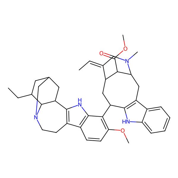 2D Structure of Methyl 15-ethylidene-12-(17-ethyl-6-methoxy-3,13-diazapentacyclo[13.3.1.02,10.04,9.013,18]nonadeca-2(10),4(9),5,7-tetraen-5-yl)-17-methyl-10,17-diazatetracyclo[12.3.1.03,11.04,9]octadeca-3(11),4,6,8-tetraene-18-carboxylate