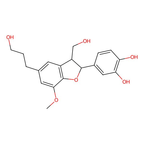 2D Structure of 4-[(2S,3R)-3-(hydroxymethyl)-5-(3-hydroxypropyl)-7-methoxy-2,3-dihydro-1-benzofuran-2-yl]benzene-1,2-diol