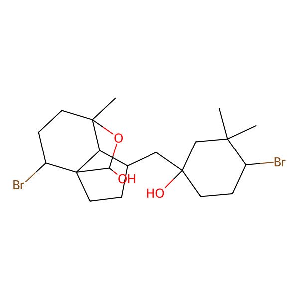 2D Structure of 9-Bromo-4-[(4-bromo-1-hydroxy-3,3-dimethylcyclohexyl)methyl]-6-methyl-11-oxatricyclo[4.3.2.01,5]undecan-10-ol