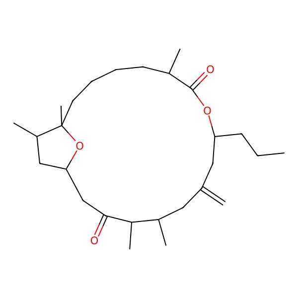 2D Structure of (1S,6S,9R,13R,14S,17R,19S)-1,6,13,14,19-pentamethyl-11-methylidene-9-propyl-8,20-dioxabicyclo[15.2.1]icosane-7,15-dione
