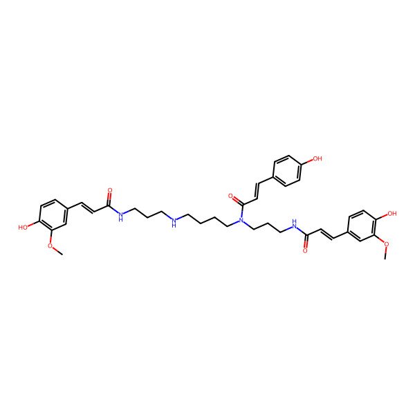 2D Structure of (E)-N-[3-[[(E)-3-(4-hydroxy-3-methoxyphenyl)prop-2-enoyl]amino]propyl]-N-[4-[3-[[(E)-3-(4-hydroxy-3-methoxyphenyl)prop-2-enoyl]amino]propylamino]butyl]-3-(4-hydroxyphenyl)prop-2-enamide