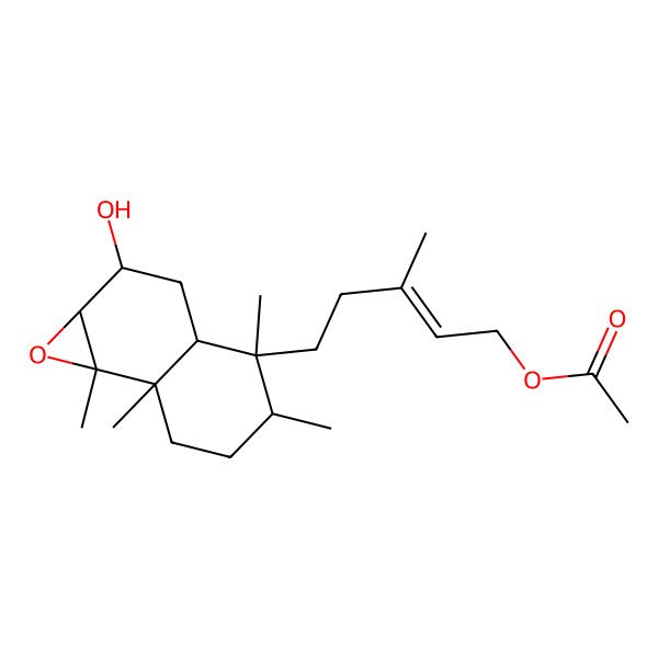 2D Structure of [(E)-5-[(1aS,2R,3aR,4S,5R,7aR,7bR)-2-hydroxy-4,5,7a,7b-tetramethyl-2,3,3a,5,6,7-hexahydro-1aH-naphtho[1,2-b]oxiren-4-yl]-3-methylpent-2-enyl] acetate