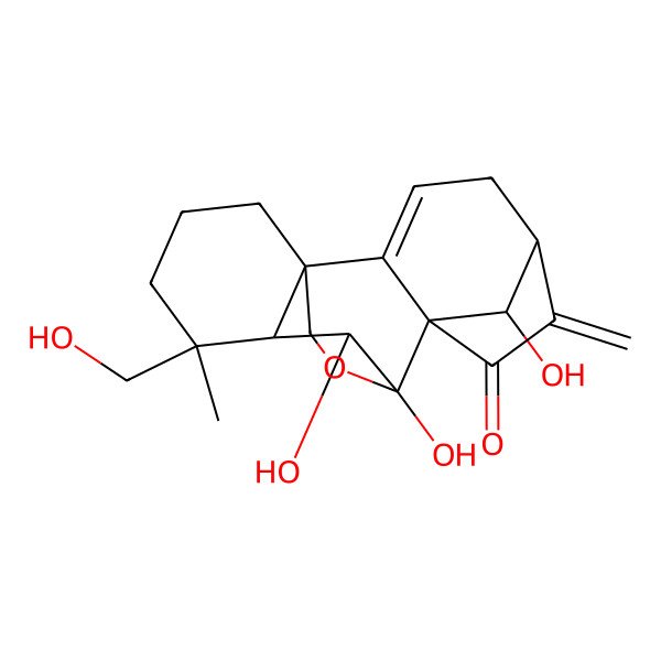 2D Structure of 9,10,18-Trihydroxy-12-(hydroxymethyl)-12-methyl-6-methylidene-17-oxapentacyclo[7.6.2.15,8.01,11.02,8]octadec-2-en-7-one