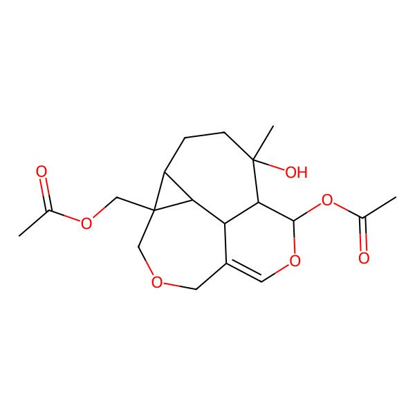 2D Structure of [(1R,2S,9S,10R,11R,14R,15R)-9-acetyloxy-11-hydroxy-11-methyl-4,8-dioxatetracyclo[8.4.1.02,14.06,15]pentadec-6-en-2-yl]methyl acetate