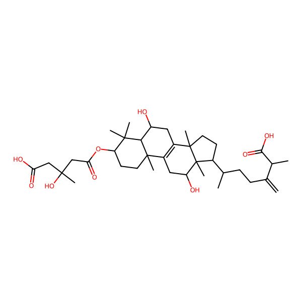 2D Structure of 6-[3-(4-carboxy-3-hydroxy-3-methylbutanoyl)oxy-6,12-dihydroxy-4,4,10,13,14-pentamethyl-2,3,5,6,7,11,12,15,16,17-decahydro-1H-cyclopenta[a]phenanthren-17-yl]-2-methyl-3-methylideneheptanoic acid