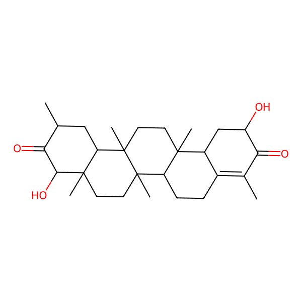 2D Structure of (2R,4S,4aR,6aS,6aR,6bS,11S,12aR,14aS,14bS)-4,11-dihydroxy-2,4a,6a,6a,9,14a-hexamethyl-1,2,4,5,6,6b,7,8,11,12,12a,13,14,14b-tetradecahydropicene-3,10-dione