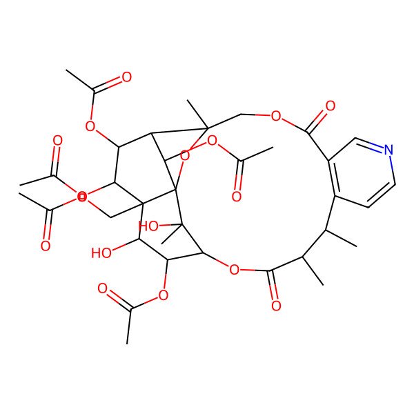 2D Structure of [(1S,3S,17R,18S,19R,20R,21R,22R,23S,24R,25R)-18,21,22,24-tetraacetyloxy-19,25-dihydroxy-3,13,14,25-tetramethyl-6,15-dioxo-2,5,16-trioxa-9-azapentacyclo[15.7.1.01,20.03,23.07,12]pentacosa-7(12),8,10-trien-20-yl]methyl acetate