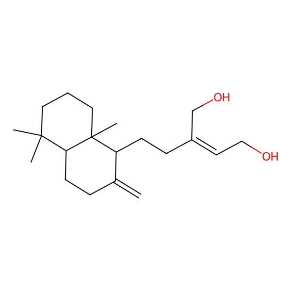 2D Structure of (E)-2-[2-[(1R,4aR,8aR)-5,5,8a-trimethyl-2-methylidene-3,4,4a,6,7,8-hexahydro-1H-naphthalen-1-yl]ethyl]but-2-ene-1,4-diol