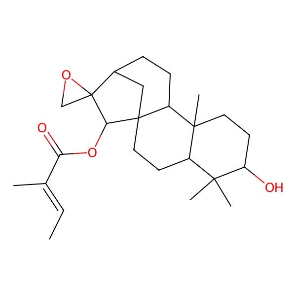 2D Structure of [(1'R,2R,4'S,6'R,9'R,10'S,13'R,15'S)-6'-hydroxy-5',5',9'-trimethylspiro[oxirane-2,14'-tetracyclo[11.2.1.01,10.04,9]hexadecane]-15'-yl] (Z)-2-methylbut-2-enoate