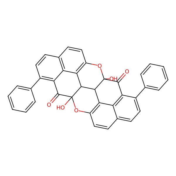 2D Structure of (1S,13S,14R,26R)-1,14-dihydroxy-9,22-diphenyl-2,15-dioxaoctacyclo[21.3.1.110,14.03,12.06,11.013,26.016,25.019,24]octacosa-3(12),4,6(11),7,9,16(25),17,19(24),20,22-decaene-27,28-dione