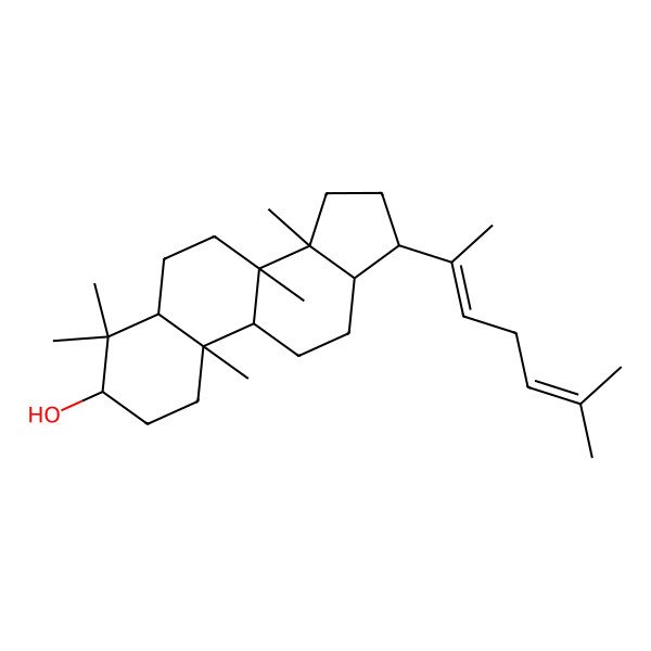 2D Structure of 4,4,8,10,14-pentamethyl-17-(6-methylhepta-2,5-dien-2-yl)-2,3,5,6,7,9,11,12,13,15,16,17-dodecahydro-1H-cyclopenta[a]phenanthren-3-ol