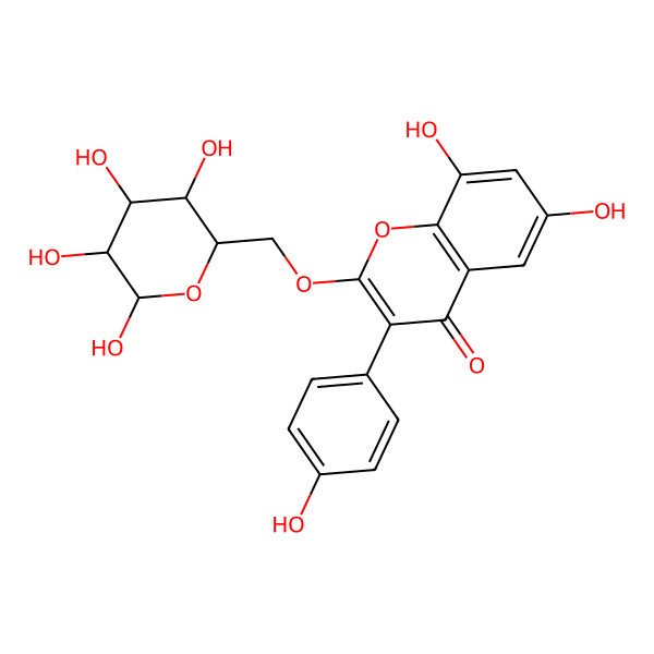 2D Structure of 6,8-dihydroxy-3-(4-hydroxyphenyl)-2-[[(2R,3S,4S,5R,6R)-3,4,5,6-tetrahydroxyoxan-2-yl]methoxy]chromen-4-one