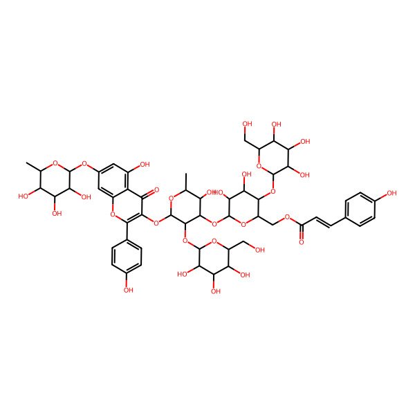 2D Structure of [4,5-Dihydroxy-6-[5-hydroxy-2-[5-hydroxy-2-(4-hydroxyphenyl)-4-oxo-7-(3,4,5-trihydroxy-6-methyloxan-2-yl)oxychromen-3-yl]oxy-6-methyl-3-[3,4,5-trihydroxy-6-(hydroxymethyl)oxan-2-yl]oxyoxan-4-yl]oxy-3-[3,4,5-trihydroxy-6-(hydroxymethyl)oxan-2-yl]oxyoxan-2-yl]methyl 3-(4-hydroxyphenyl)prop-2-enoate