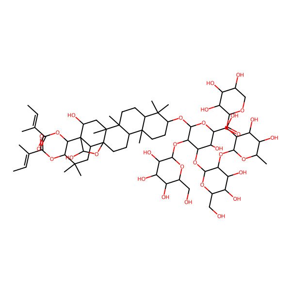 2D Structure of (2S,3S,4S,5R,6R)-6-[[(2R,4S,5R,8R,10S,13R,14R,17S,18R,21R,22R,23S)-2,23-dihydroxy-4,5,9,9,13,20,20-heptamethyl-21,22-bis[[(Z)-2-methylbut-2-enoyl]oxy]-24-oxahexacyclo[15.5.2.01,18.04,17.05,14.08,13]tetracosan-10-yl]oxy]-4-[(2S,3R,4S,5R,6R)-3-[(2S,3R,4R,5R,6S)-4,5-dihydroxy-6-methyl-3-[(2S,3R,4S,5R)-3,4,5-trihydroxyoxan-2-yl]oxyoxan-2-yl]oxy-4,5-dihydroxy-6-(hydroxymethyl)oxan-2-yl]oxy-3-hydroxy-5-[(2S,3R,4S,5R,6R)-3,4,5-trihydroxy-6-(hydroxymethyl)oxan-2-yl]oxyoxane-2-carboxylic acid