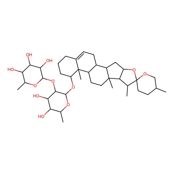 2D Structure of 2-[4,5-Dihydroxy-6-methyl-2-(5',7,9,13-tetramethylspiro[5-oxapentacyclo[10.8.0.02,9.04,8.013,18]icos-18-ene-6,2'-oxane]-14-yl)oxyoxan-3-yl]oxy-6-methyloxane-3,4,5-triol