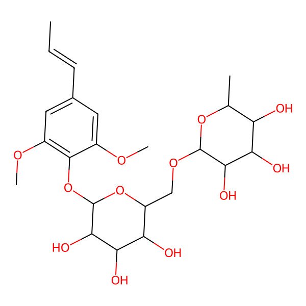 2D Structure of 2-[[6-(2,6-Dimethoxy-4-prop-1-enylphenoxy)-3,4,5-trihydroxyoxan-2-yl]methoxy]-6-methyloxane-3,4,5-triol