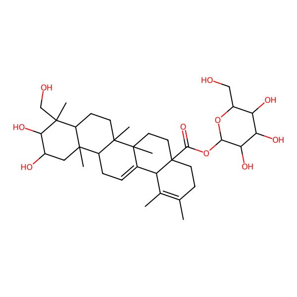 2D Structure of [3,4,5-trihydroxy-6-(hydroxymethyl)oxan-2-yl] 10,11-dihydroxy-9-(hydroxymethyl)-1,2,6a,6b,9,12a-hexamethyl-4,5,6,6a,7,8,8a,10,11,12,13,14b-dodecahydro-3H-picene-4a-carboxylate