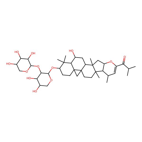 2D Structure of 1-[18-[4,5-Dihydroxy-3-(3,4,5-trihydroxyoxan-2-yl)oxyoxan-2-yl]oxy-15-hydroxy-4,6,12,17,17-pentamethyl-9-oxahexacyclo[11.9.0.01,21.04,12.05,10.016,21]docos-7-en-8-yl]-2-methylpropan-1-one