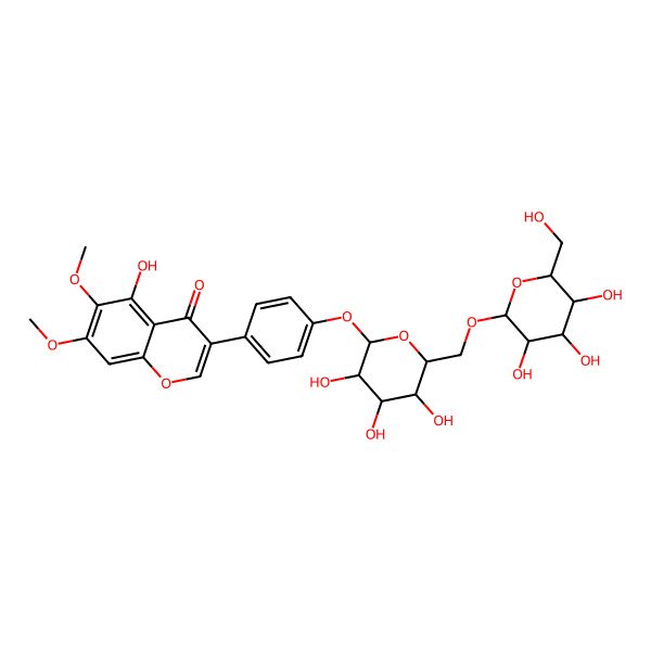 2D Structure of 5-hydroxy-6,7-dimethoxy-3-[4-[(2S,3R,4S,5S,6R)-3,4,5-trihydroxy-6-[[(2R,3R,4S,5S,6R)-3,4,5-trihydroxy-6-(hydroxymethyl)oxan-2-yl]oxymethyl]oxan-2-yl]oxyphenyl]chromen-4-one