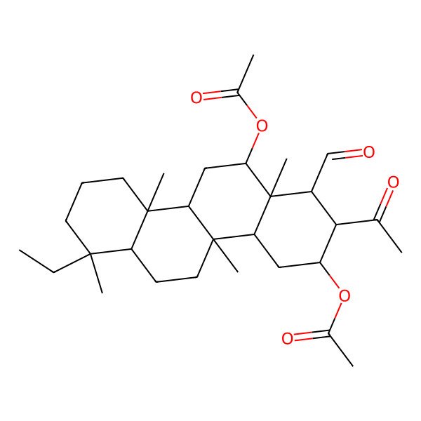 2D Structure of (2-Acetyl-12-acetyloxy-7-ethyl-1-formyl-4b,7,10a,12a-tetramethyl-1,2,3,4,4a,5,6,6a,8,9,10,10b,11,12-tetradecahydrochrysen-3-yl) acetate