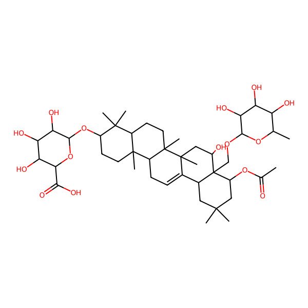 2D Structure of (2S,3S,4S,5R,6R)-6-[[(3S,4aR,6aR,6bS,8S,8aR,9S,12aS,14aR,14bR)-9-acetyloxy-8-hydroxy-4,4,6a,6b,11,11,14b-heptamethyl-8a-[[(2R,3R,4R,5R,6S)-3,4,5-trihydroxy-6-methyloxan-2-yl]oxymethyl]-1,2,3,4a,5,6,7,8,9,10,12,12a,14,14a-tetradecahydropicen-3-yl]oxy]-3,4,5-trihydroxyoxane-2-carboxylic acid