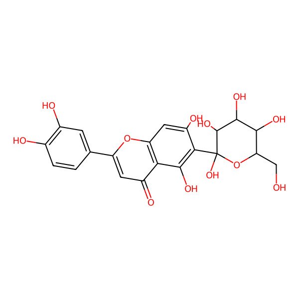 2D Structure of 2-(3,4-dihydroxyphenyl)-5,7-dihydroxy-6-[(2S,3S,4S,5S,6S)-2,3,4,5-tetrahydroxy-6-(hydroxymethyl)oxan-2-yl]chromen-4-one