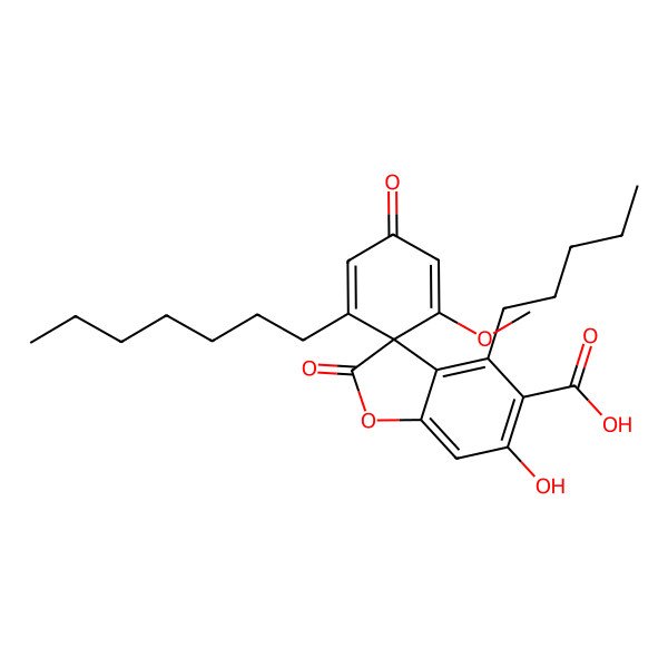 2D Structure of (3R)-1'-heptyl-6-hydroxy-5'-methoxy-2,3'-dioxo-4-pentylspiro[1-benzofuran-3,6'-cyclohexa-1,4-diene]-5-carboxylic acid