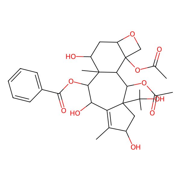 2D Structure of [(1R,2S,3R,5S,8R,9R,10S,11S,13R,16S)-2,16-diacetyloxy-5,8,11-trihydroxy-3-(2-hydroxypropan-2-yl)-6,10-dimethyl-14-oxatetracyclo[8.6.0.03,7.013,16]hexadec-6-en-9-yl] benzoate