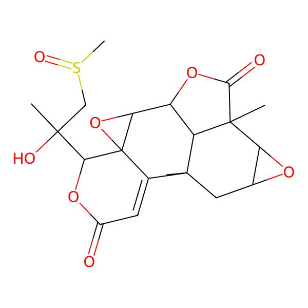 2D Structure of (1S,2R,4S,5R,10S,12S,14R,15R,18R)-5-[(2R)-2-hydroxy-1-[(S)-methylsulfinyl]propan-2-yl]-10,15-dimethyl-3,6,13,17-tetraoxahexacyclo[8.7.1.02,4.04,9.012,14.015,18]octadec-8-ene-7,16-dione
