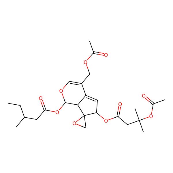 2D Structure of [(1S,6S,7R,7aS)-4-(acetyloxymethyl)-6-(3-acetyloxy-3-methylbutanoyl)oxyspiro[6,7a-dihydro-1H-cyclopenta[c]pyran-7,2'-oxirane]-1-yl] (3R)-3-methylpentanoate