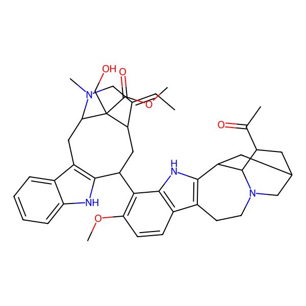 2D Structure of methyl (1S,12R,14S,15E,18S)-12-[(1R,15S,17S,18S)-17-acetyl-6-methoxy-3,13-diazapentacyclo[13.3.1.02,10.04,9.013,18]nonadeca-2(10),4(9),5,7-tetraen-5-yl]-15-ethylidene-18-(hydroxymethyl)-17-methyl-10,17-diazatetracyclo[12.3.1.03,11.04,9]octadeca-3(11),4,6,8-tetraene-18-carboxylate